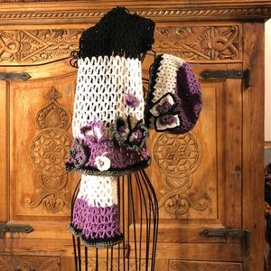 Crochet Hat with Matching Scarf Purple/Black